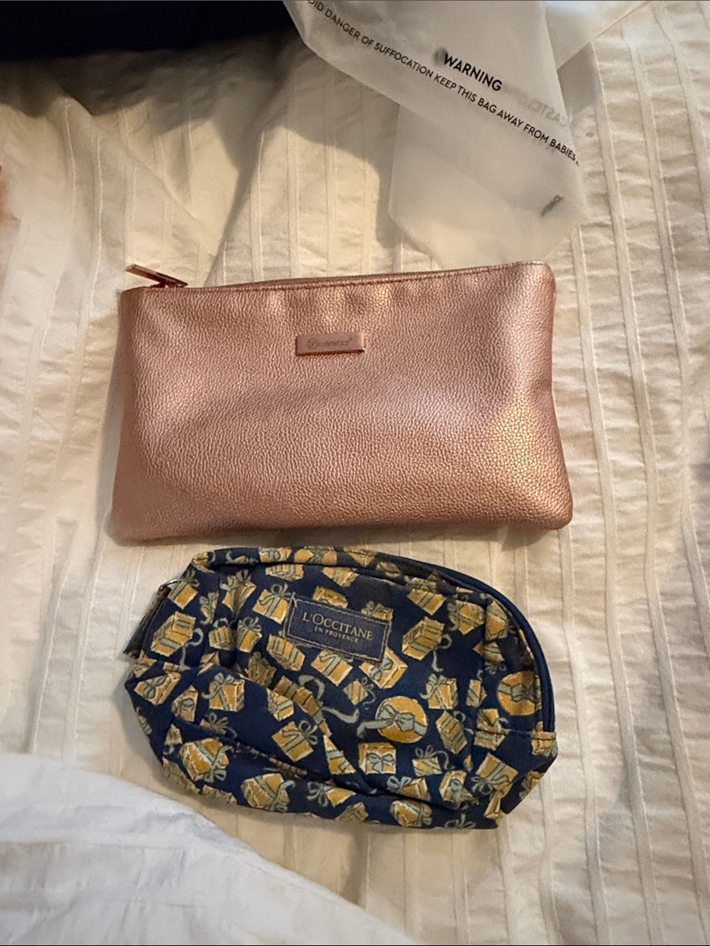 BH Cosmetics Rose Gold Metallic Pouch with Navy Gift-Print Cosmetic Bag